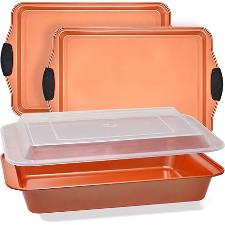 PERLLI Baking Sheet 4 Piece Set Nonstick Copper Carbon Steel Oven Bakeware Kitchen Set
