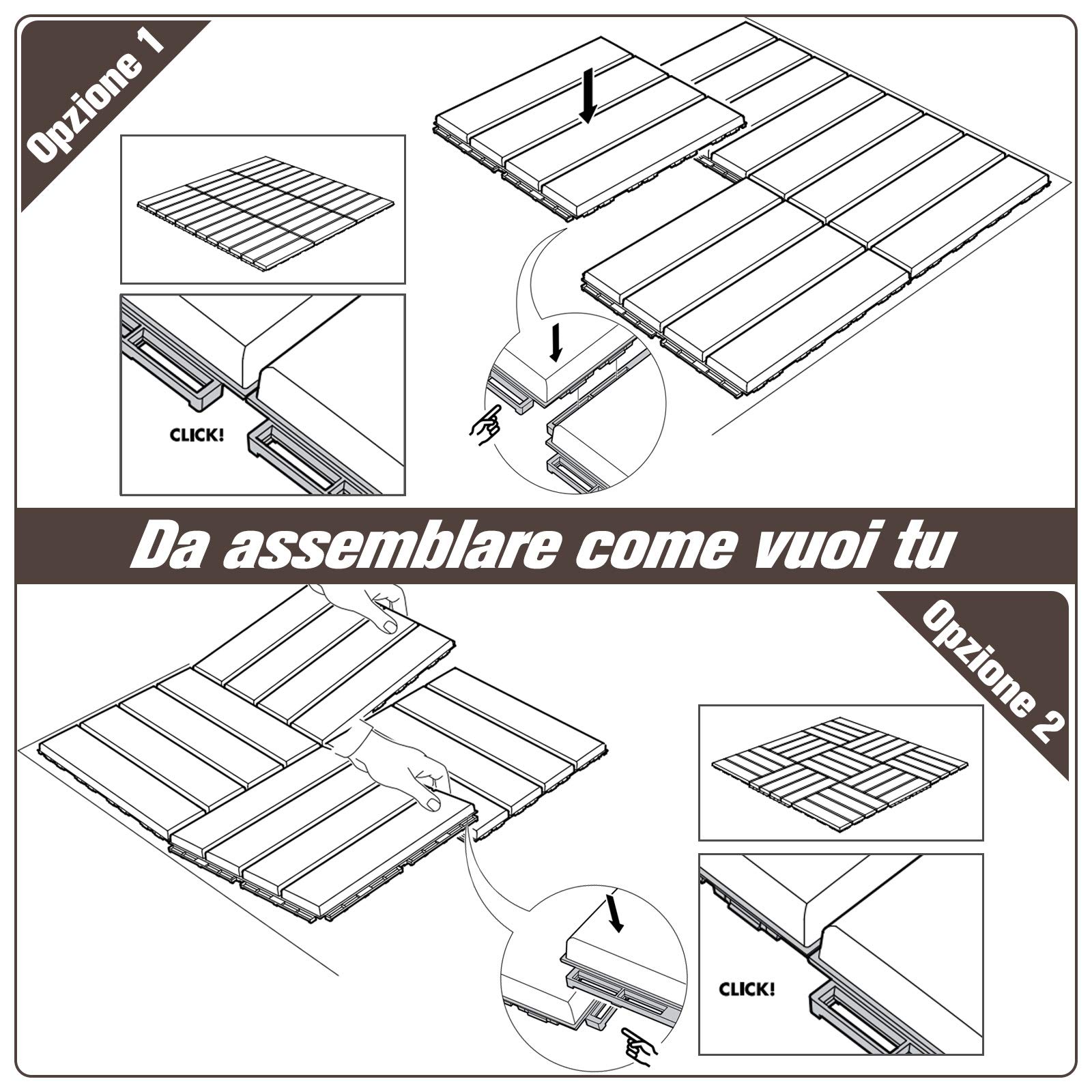 Outsunny Set 9 Mattonelle a Incastro per Terrazzo, Piastrelle per Pavimenti (30x30x2cm) in PP Antiscivolo, Area: 0.81 mq Marrone