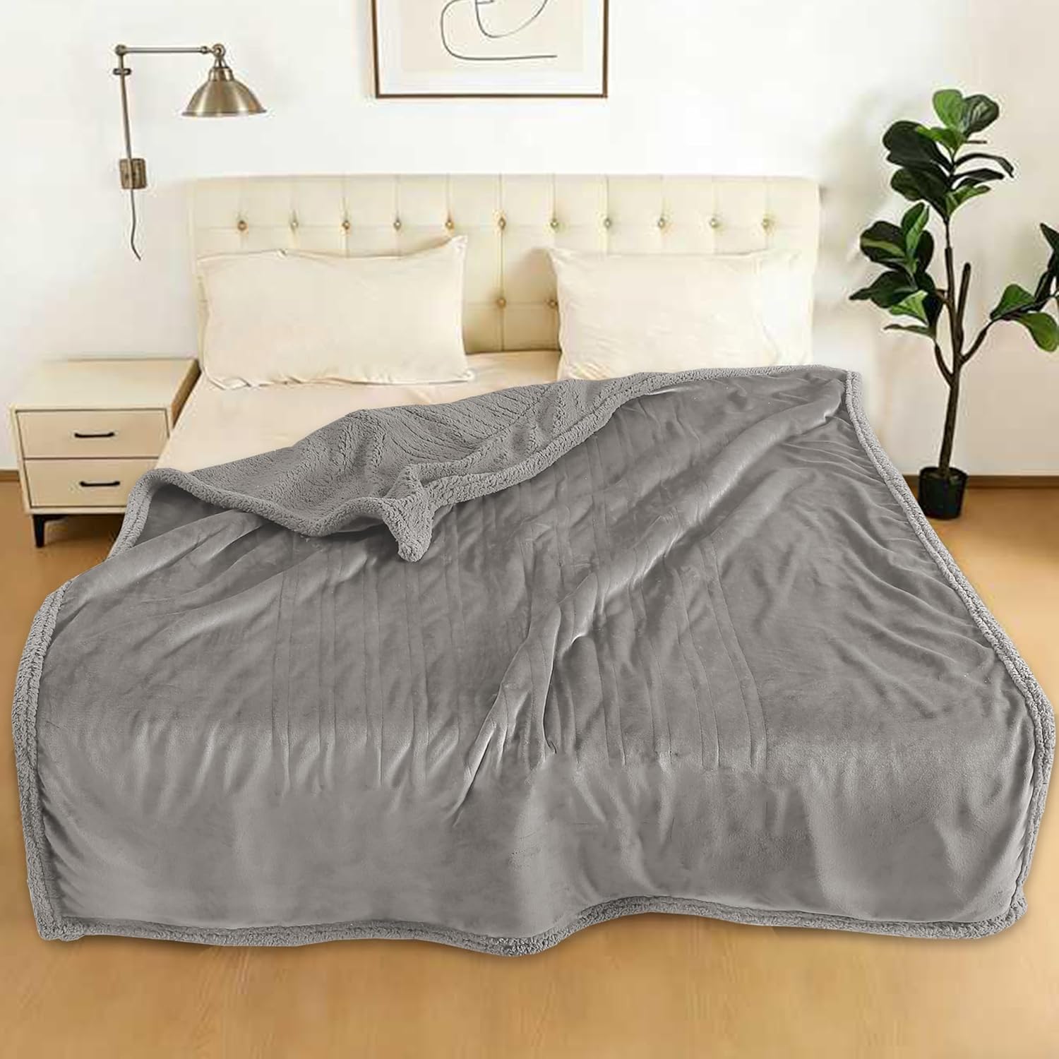 Electric Heated Blanket Full Size 72" x 84" - 5 Heat Settings & 10H Auto-Off, Microplush Flannel & Sherpa Lining, Machine Washable, Overheat Protection, Ideal Gifts for Home/Bedroom/Sofa, Gray - Image 5
