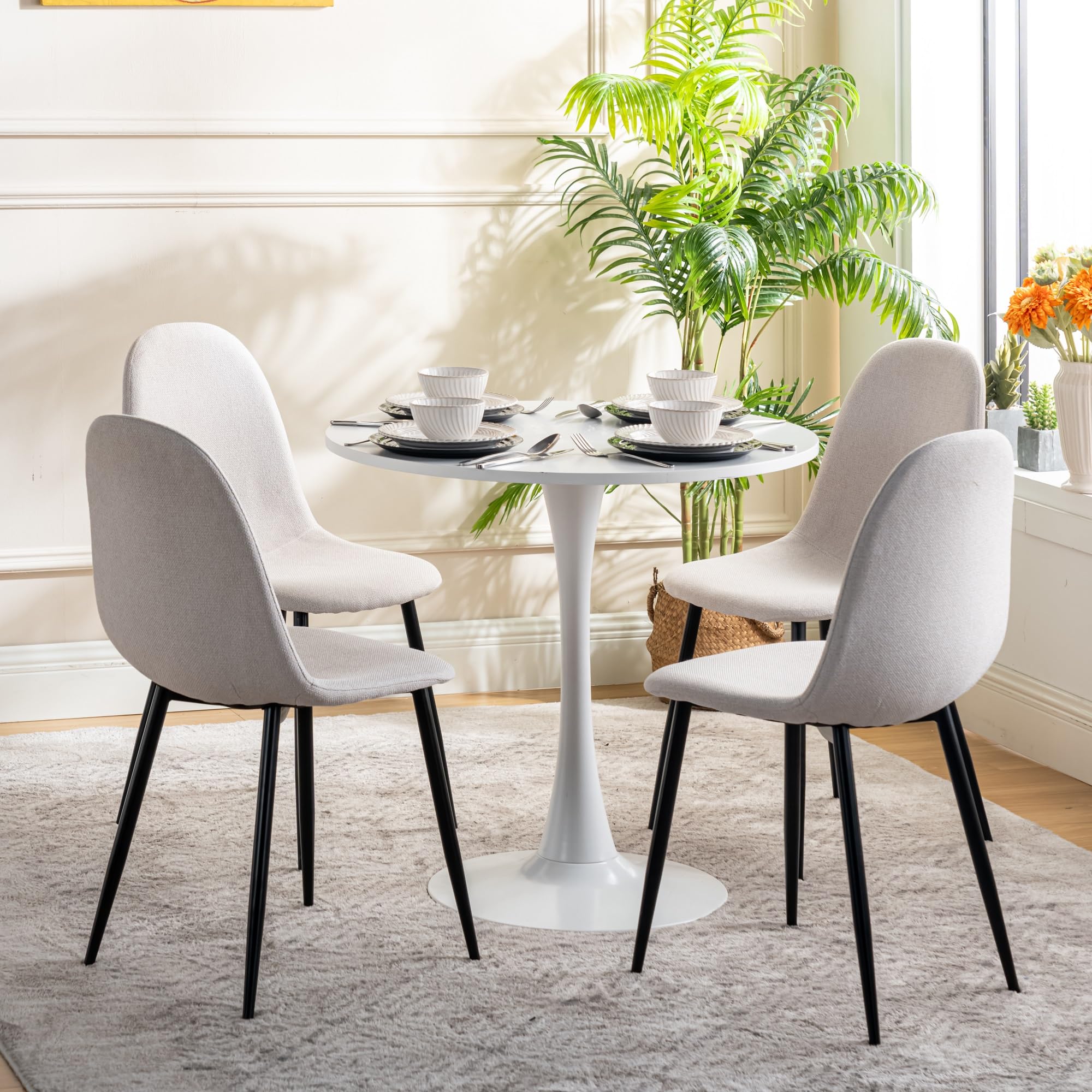 MEUBLE COSY Tavolo da Pranzo Rotondo da Cucina, Stile Scandinavo, per 2-4 Persone, Struttura in Metallo, Bianco, 80x80x73cm