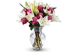 BENCHMARK BOUQUETS - White Lilies & Yellow Roses in Glass Vase