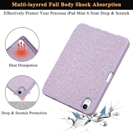 Soke Case for iPad mini 7(A17 Pro) 2024/iPad Mini 6 2021 8.3 inch with Pencil Holder-[Pencil Charging + Auto Wake/Sleep], Soft TPU Back Cover for iPad mini 7th/6th Generation(Violet)