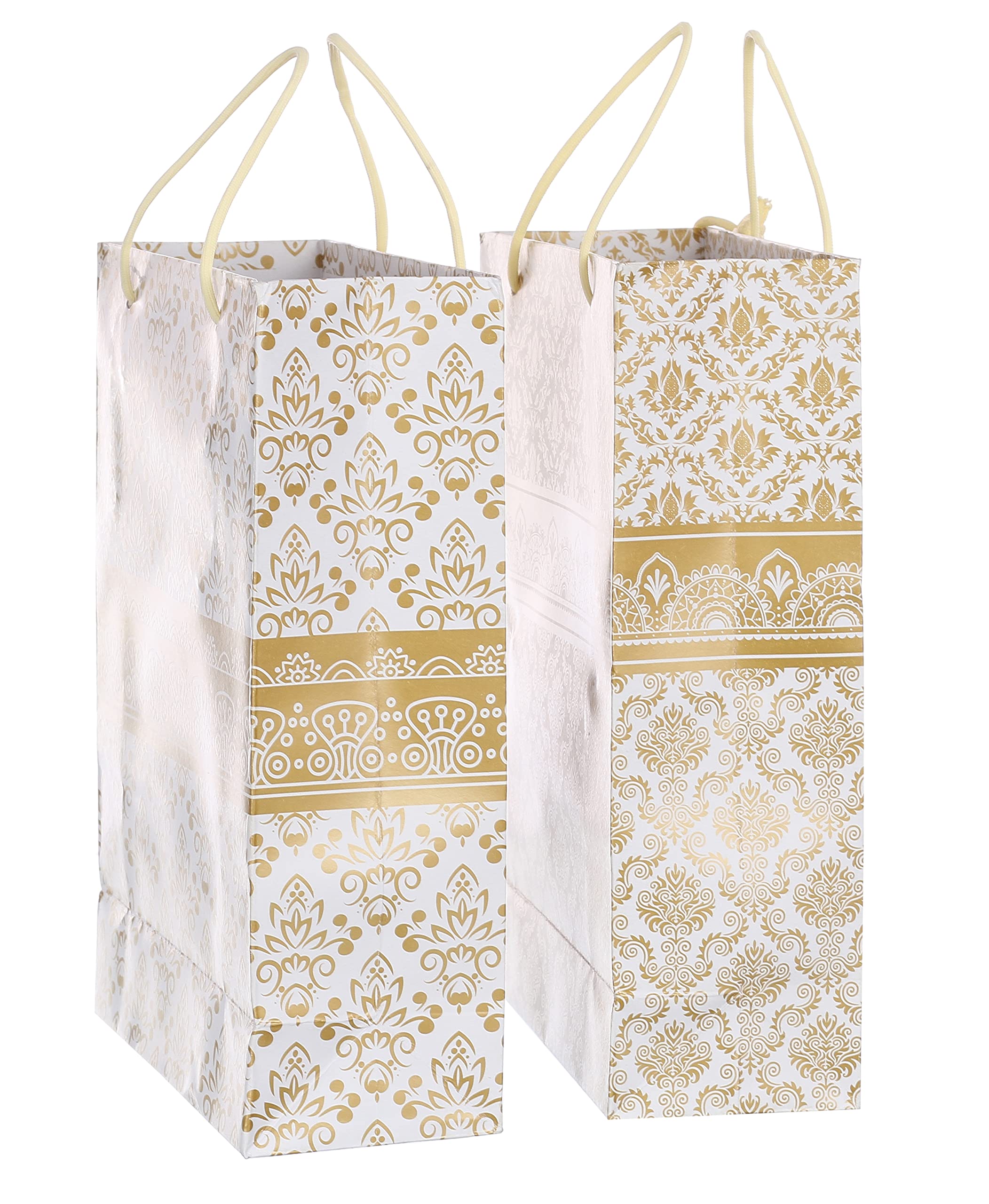 Sainik's Access to Quality Golden Lotus Design Paper Gift Bags for Gifting, Weddings, Birthday, Holiday Presents (20.32 x 7.62 x 27.94 cm) Pack of 80 4