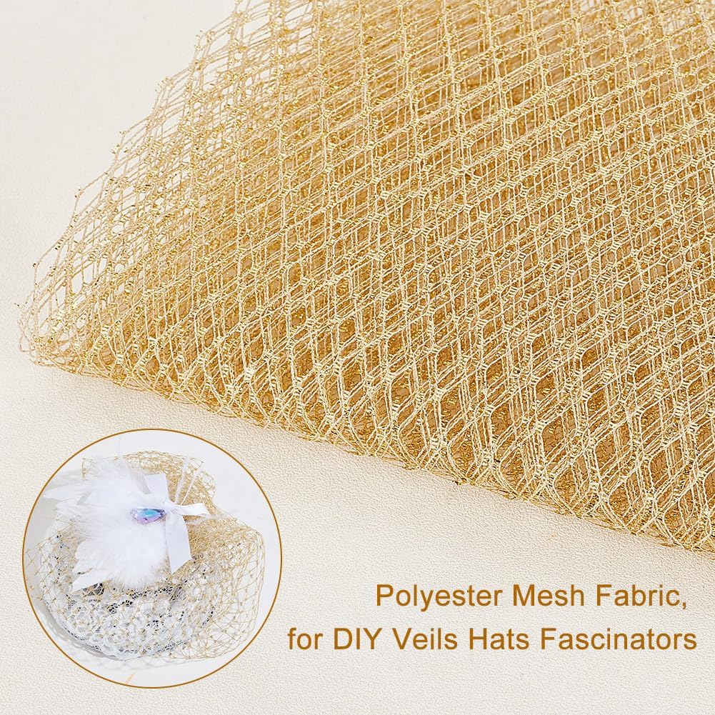 OLYCRAFT 3.3 Yard Gold Veil Neting Fabrics 10.2 Inch Wide Bridal Wedding Veil Net Birdcage Veil Netting Fascinator Millinery Netting Fabric Mesh Fabric for Bride's Headdress Veil Making
