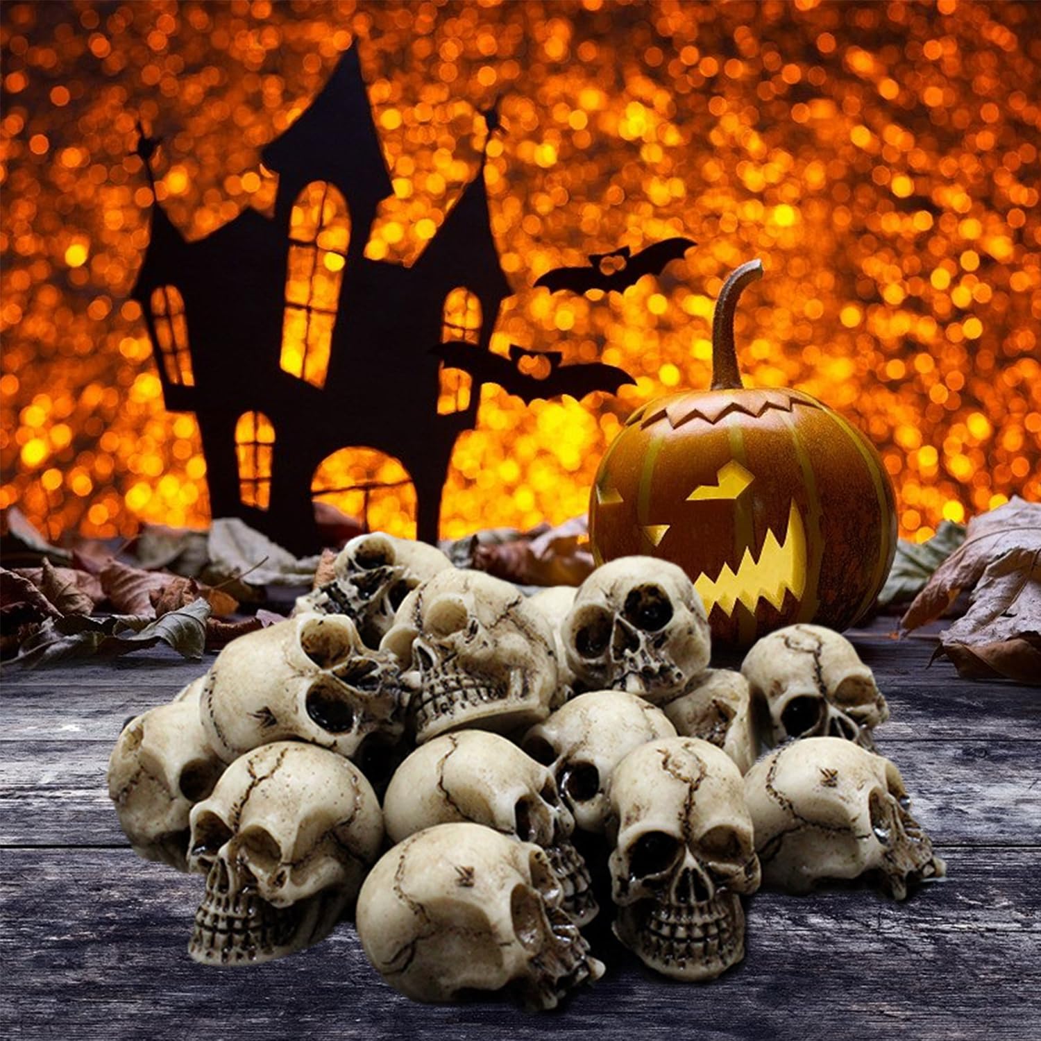 20PCS Halloween Mini Cráneo, Mini Calaveras, Minifiguras de Calaveras de Halloween, decoración de Maceta, para Haunted House, Halloween Horror Party, Decoración para Halloween