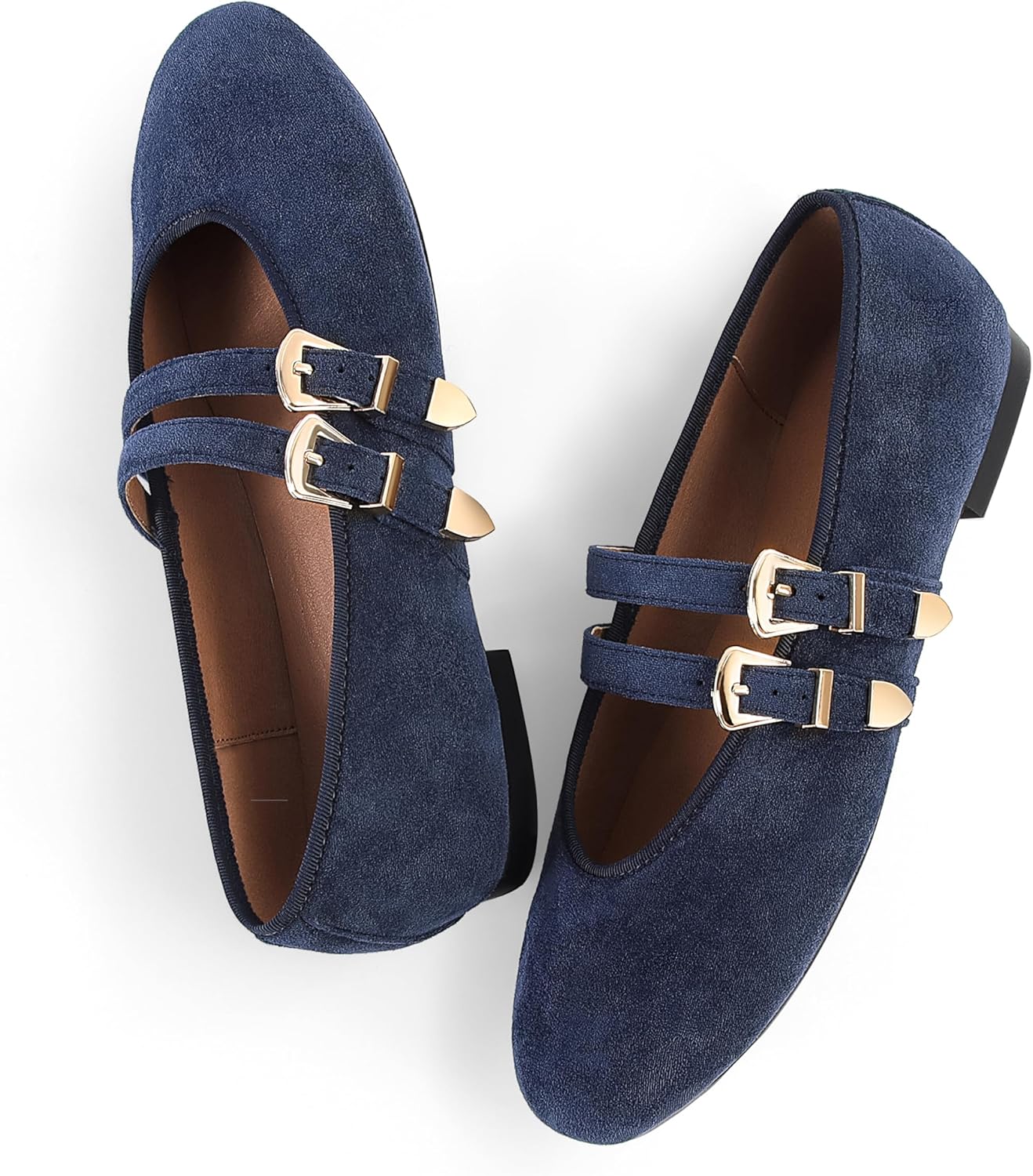 Womens Ballet Flats Shoes Mary Jane Flat with Double Buckle Strap Almond Toe Shoes Dressy Casual Trendy Slip On Work Flats