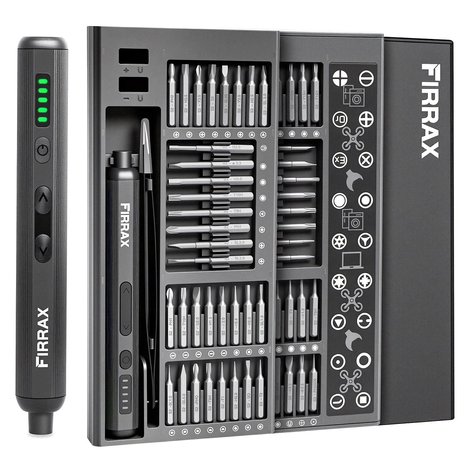 Mini Electric Screwdriver Set FIRRAX 76-in-1 Small Electric Precision Screwdriver Cordless with 5 Torque Settings 64 Bits LED