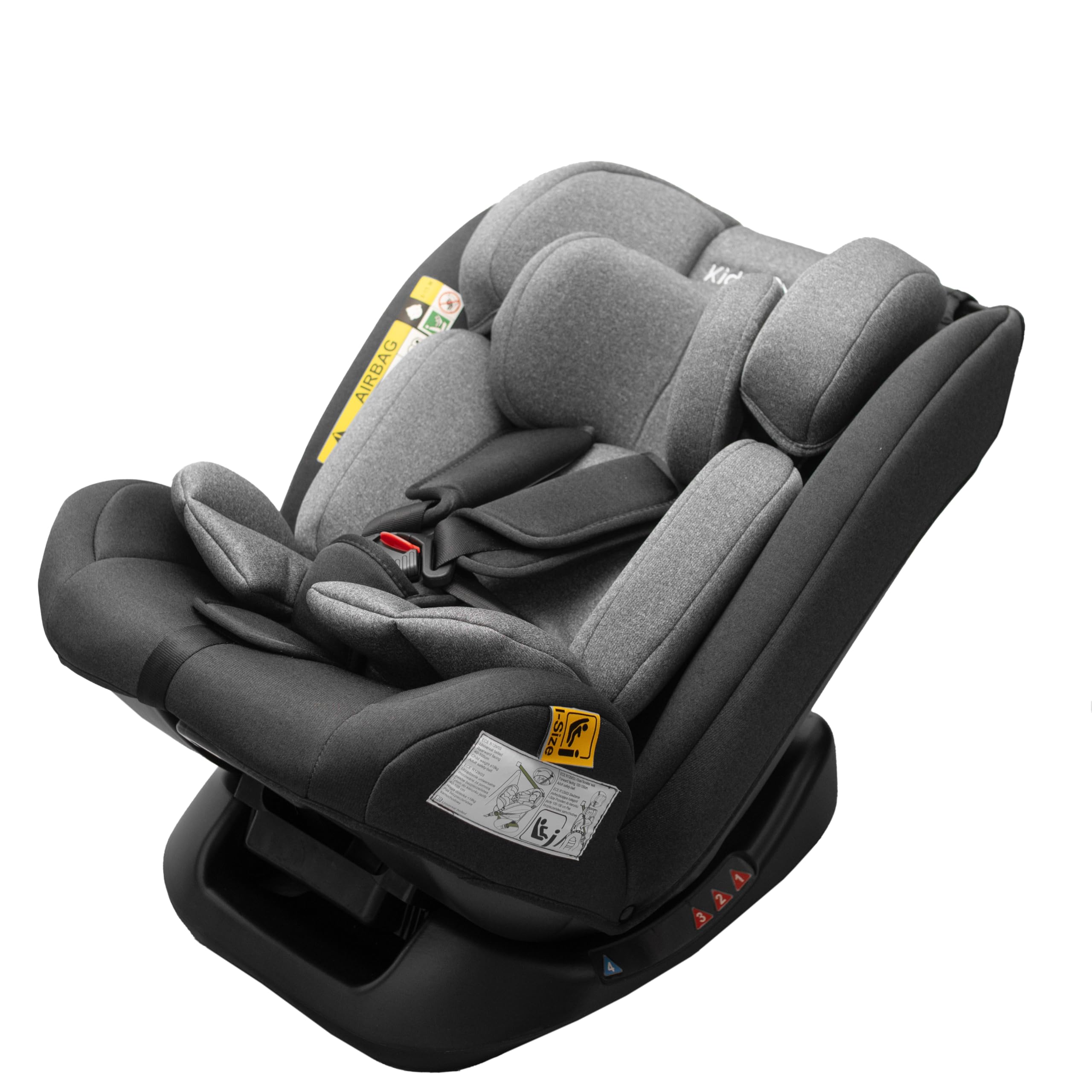 KidsZone YC11 Silla Coche sin Isofix 0-36 kg - Silla Coche Bebe Grupo 0 1 2 3, i-Size (40-150 cm) 0-12 años - Ajuste de la Inclinación del Asiento, Reposacabezas Ajustable, Negro-Gris