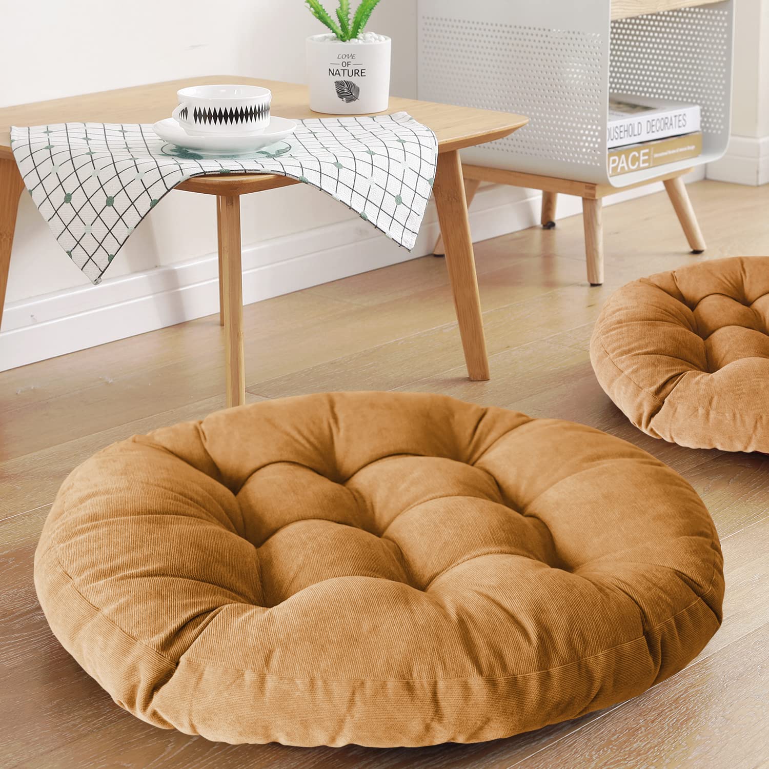 Sexysamba Round Floor Seat Pillows Cushions 22" x 22", Soft Thicken Yoga Meditation Cushion Pouf Tufted Corduroy Tatami Floor Pillow Reading Cushion