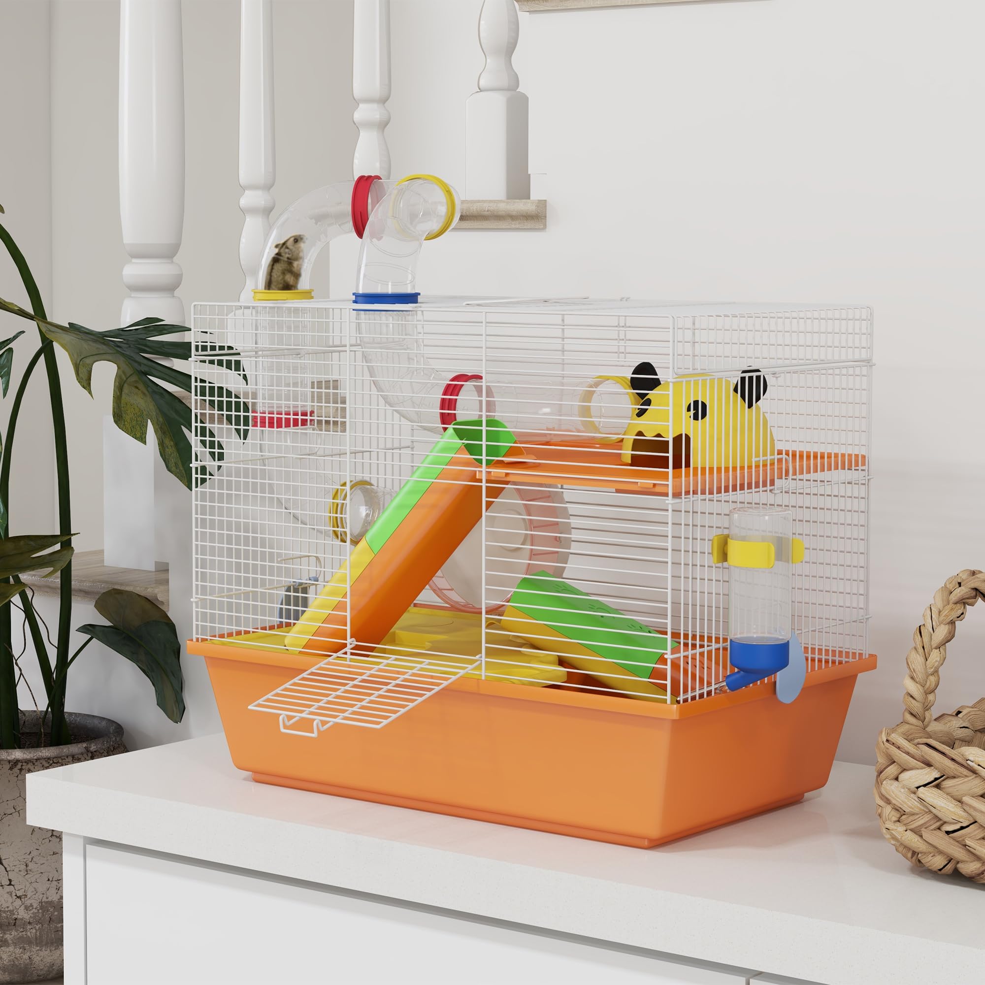 PawHut Hamster Cage, 3 Tiers Gerbil Cage for Dwarf Hamsters with Tubes Ladder, Black, 49 cm L x 33 cm W x 17 cm H - Image 2
