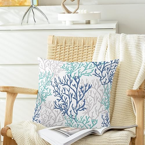 Miniatura 3 de CaliTime Juego de 2 fundas de almohada decorativas de forro polar en tres tonos de árbol de coral marino para sofá, cama, decoración rural, 20 x 20