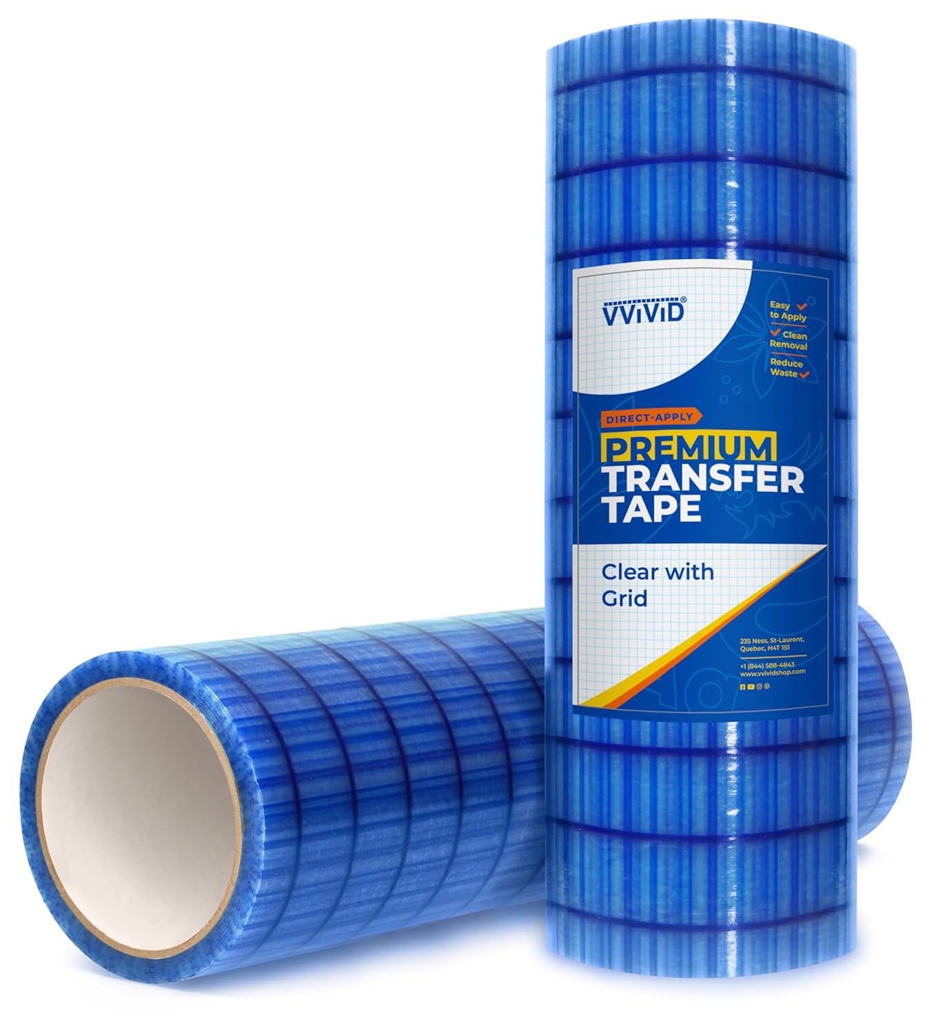 VViViD Premium Direct-Apply Transfer Tape Clear with Grid, Medium Tack for Crafting Vinyl, 12” x 100’ Easy-Apply Paper for Cricut, Sillhouette, Decals and Lettering