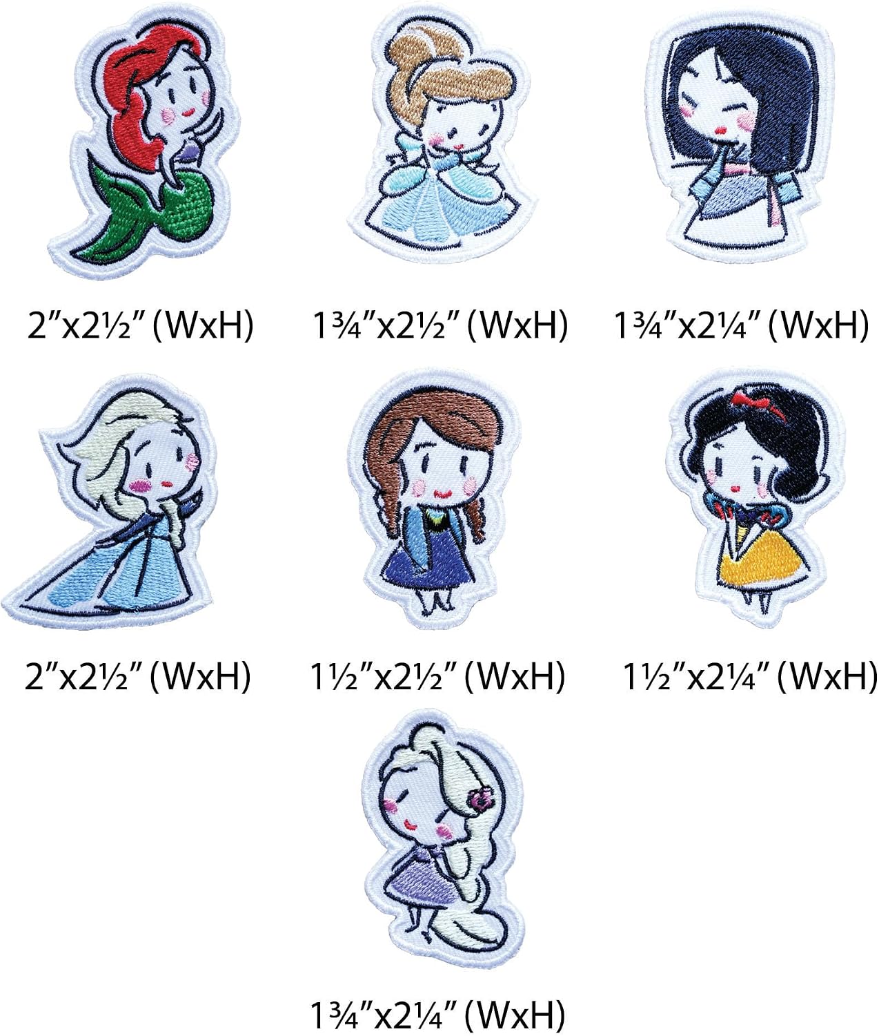 7 Pcs Princess Iron On Patches for Clothing Saw On/Iron On Embroidered Patch Applique for Jeans, Hats, Bags