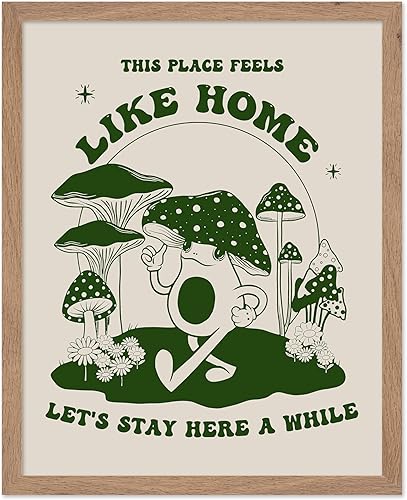 Miniatura 43 de Poster Master Póster con texto en inglés "This Place Feels Like Home", estampado retro de hongos, arte de rana genial, arte de citas positivas, arte
