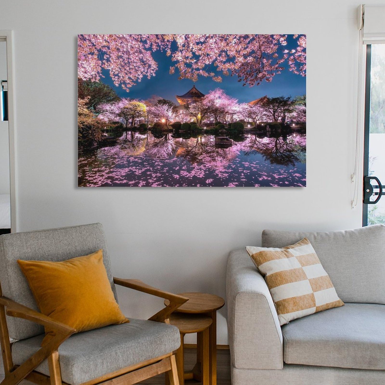 Amazon.co.jp: 絵画 水に映る桜インテリア 絵画 素晴らしい建築様式
