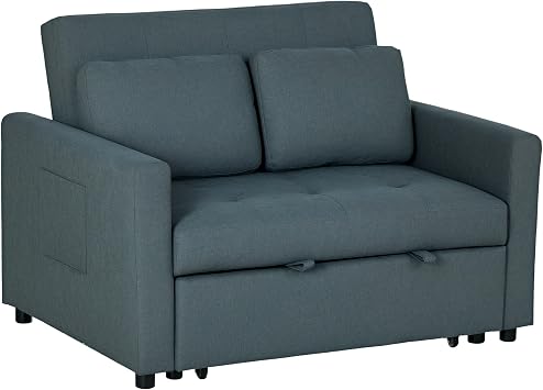 HOMCOM 2 Seater Sofa Bed, 120 cm Convertible Bed Settee, Charcoal Grey