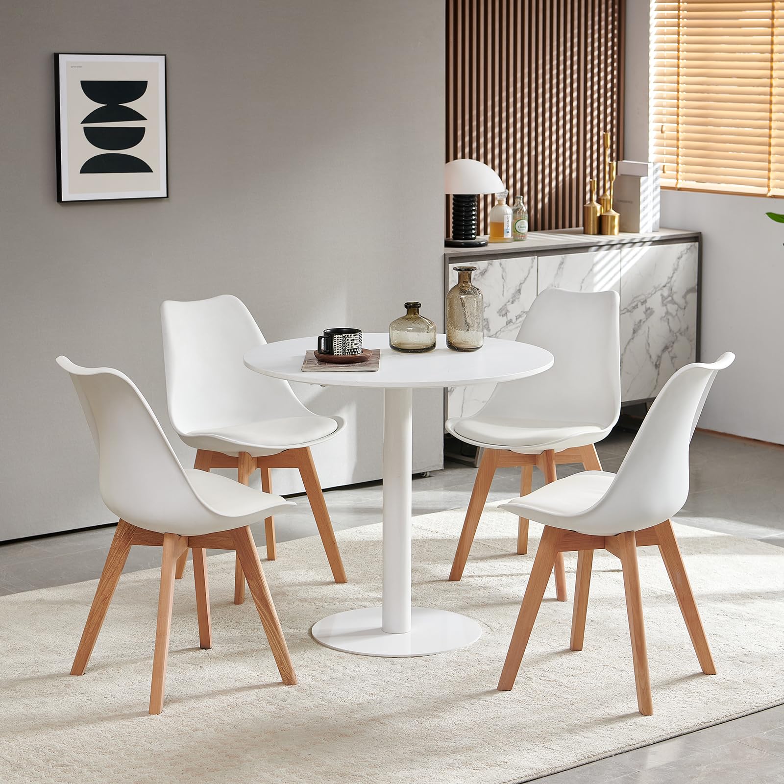 anekl Mesa Redonda Moderna Medieval Sofa Cocina Mesa pequeña Sala de Estar Dormitorio Oficina cafetería Mesa pequeña Minimalista, Blanco