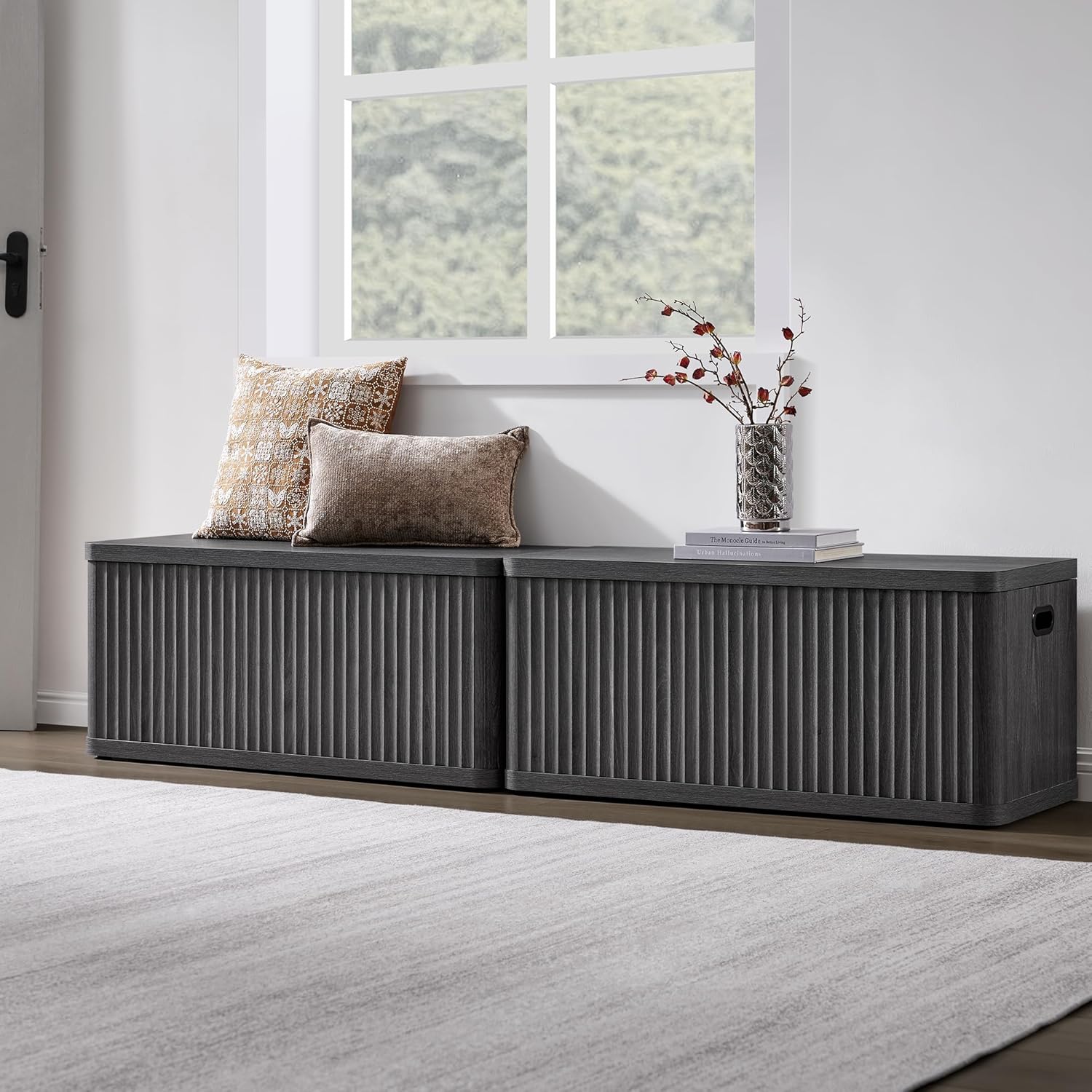 SICOTAS Storage Bench 80.4" Wide Shoe Bench with Lift Top Large Wooden Storage Chest Trunk Modern Blanket Chest with 4 Safety Hinges & Seating for Bedroom Entryway Living Room Hallway