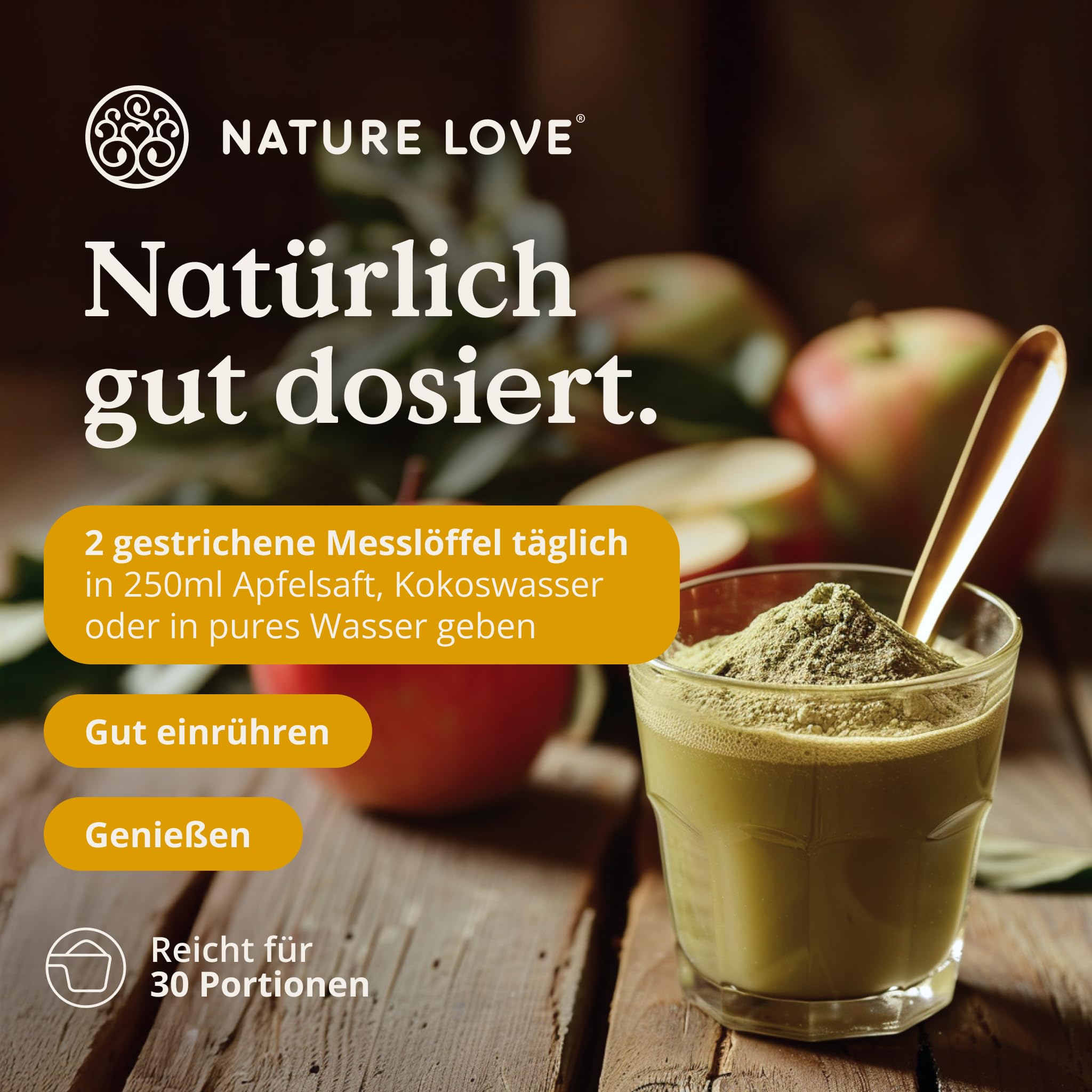 NATURE LOVE® Green Superfood - 300g - 15 Superfoods und 2 Vitalpilze - u.a. mit Gerstengras, Spirulina & Moringa - Greens Pulver ohne Aromen, Süßstoffe oder zugesetzten Zucker - vegan & laborgeprüft