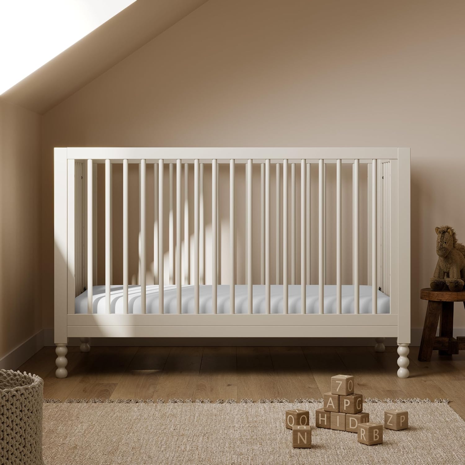 Storkcraft Rio 5-in-1 Convertible Crib and Toddler Guardrail – GREENGUARD Gold Certified, Toddler Bed Conversion Kit Included, Fits Baby Crib Mattress, Converts to Full Bed (Frosted Oat)