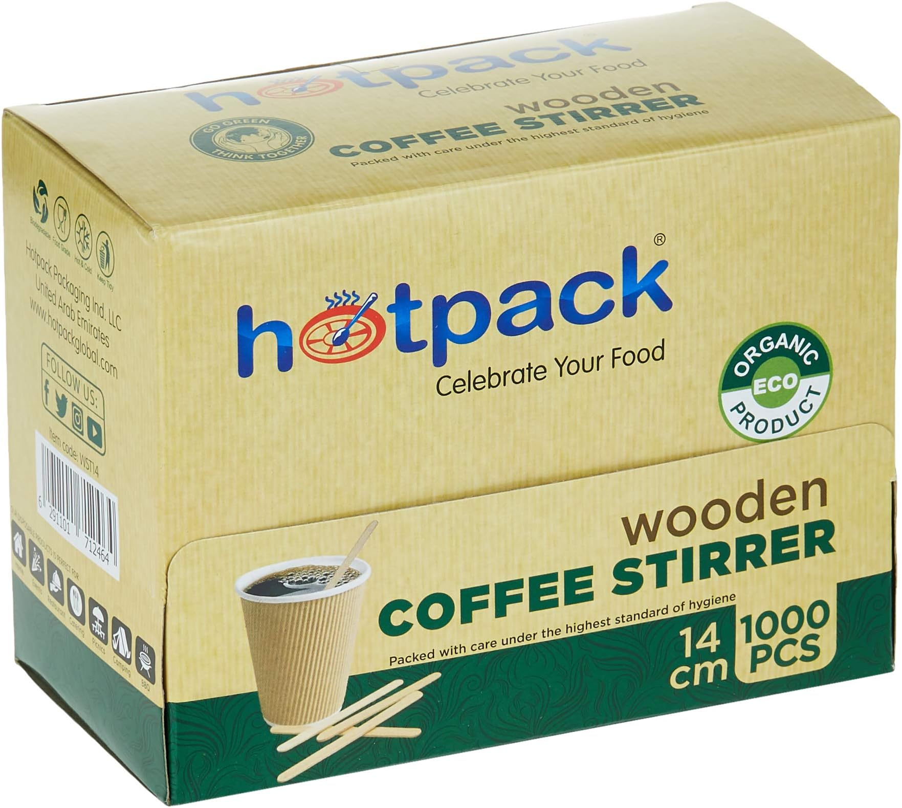 Hotpack Disposable Wooden Coffee Stirrer 14cm- 1000Pcs