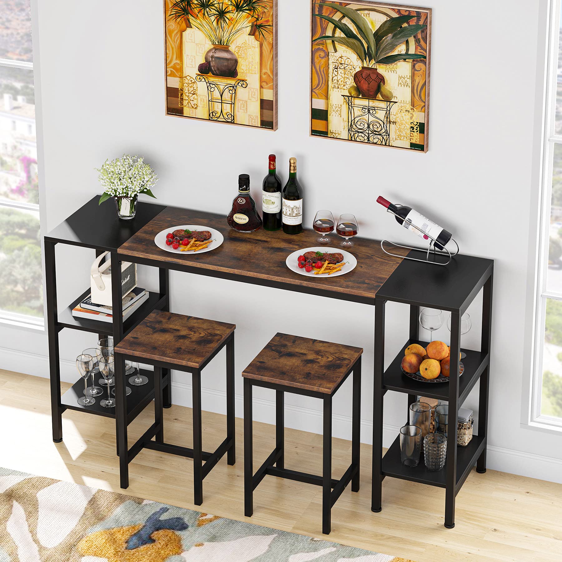 Buy Tribesigns Bar Table Set, Pub Dining Table Set with 2 Bar Stools