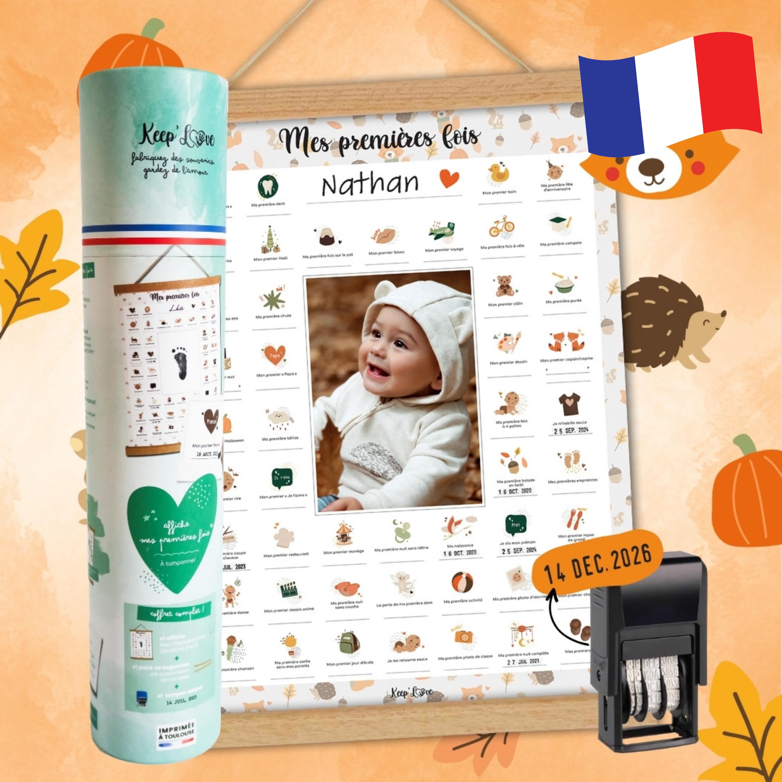 Affiche Mes Premières Fois bébé grand format A3 avec kit de suspension et tampon dateur - 7
