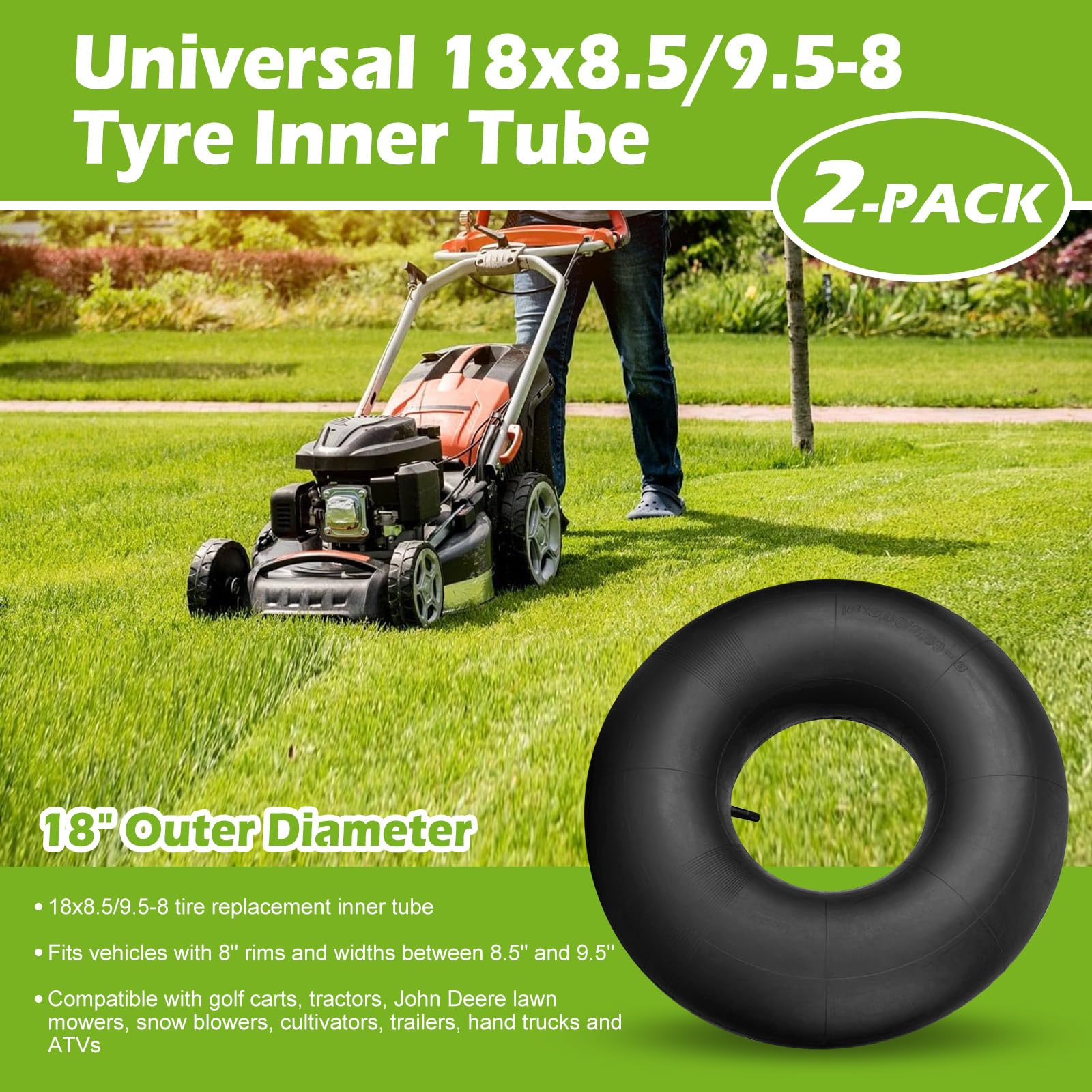2 Stück 18x8.50-8 18x9.50-8 19x7-8 20x8.00-8 Schlauch mit Geradem Ventil TR-13, Rasenmäherreifen Luftschlauch aus Butylkautschuk, Kompatibel mit Rasenmäher, Schubkarren, Gartenanhängern, Go-Karts