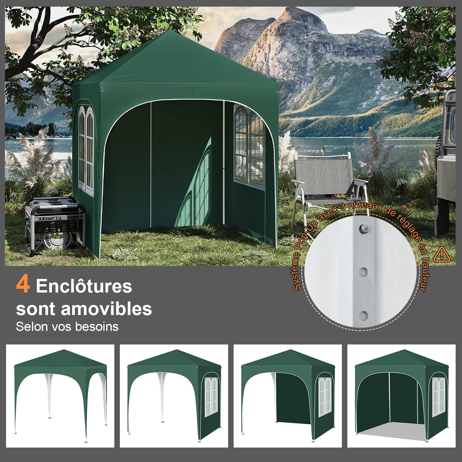 WOLTU Tonnelle Pliable Barnum Jardin 2x2m Pop up avec 4 parois Vert