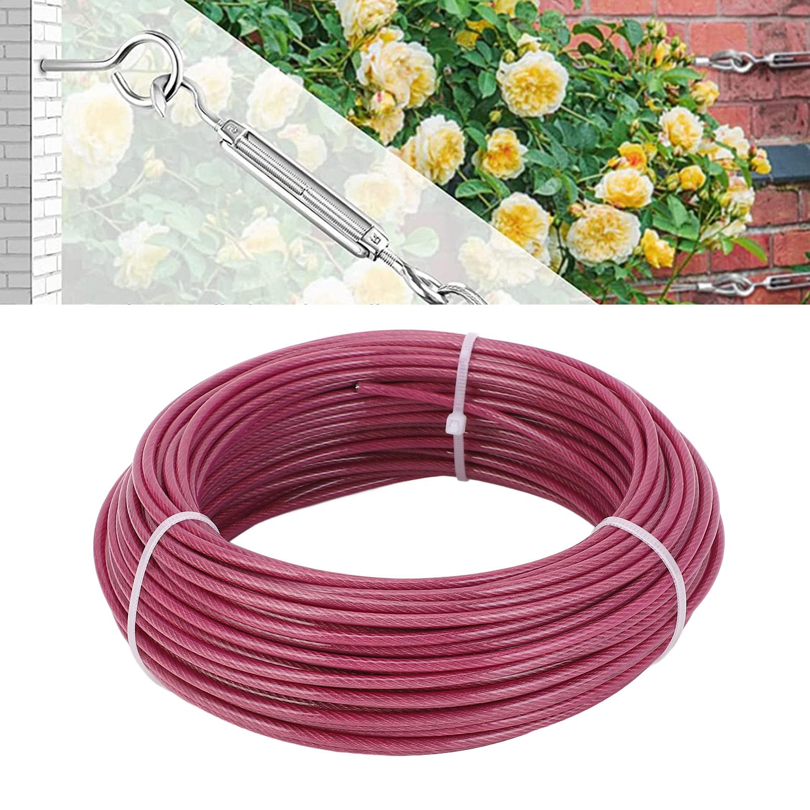 FTVOGUE Kit Traliccio in Cavo D'acciaio Rivestito Viola 100 Piedi 3 Mm con Tenditore a Tenditore Resistente Ai Raggi UV per Piante Rampicanti Vite Vela Ombreggiante
