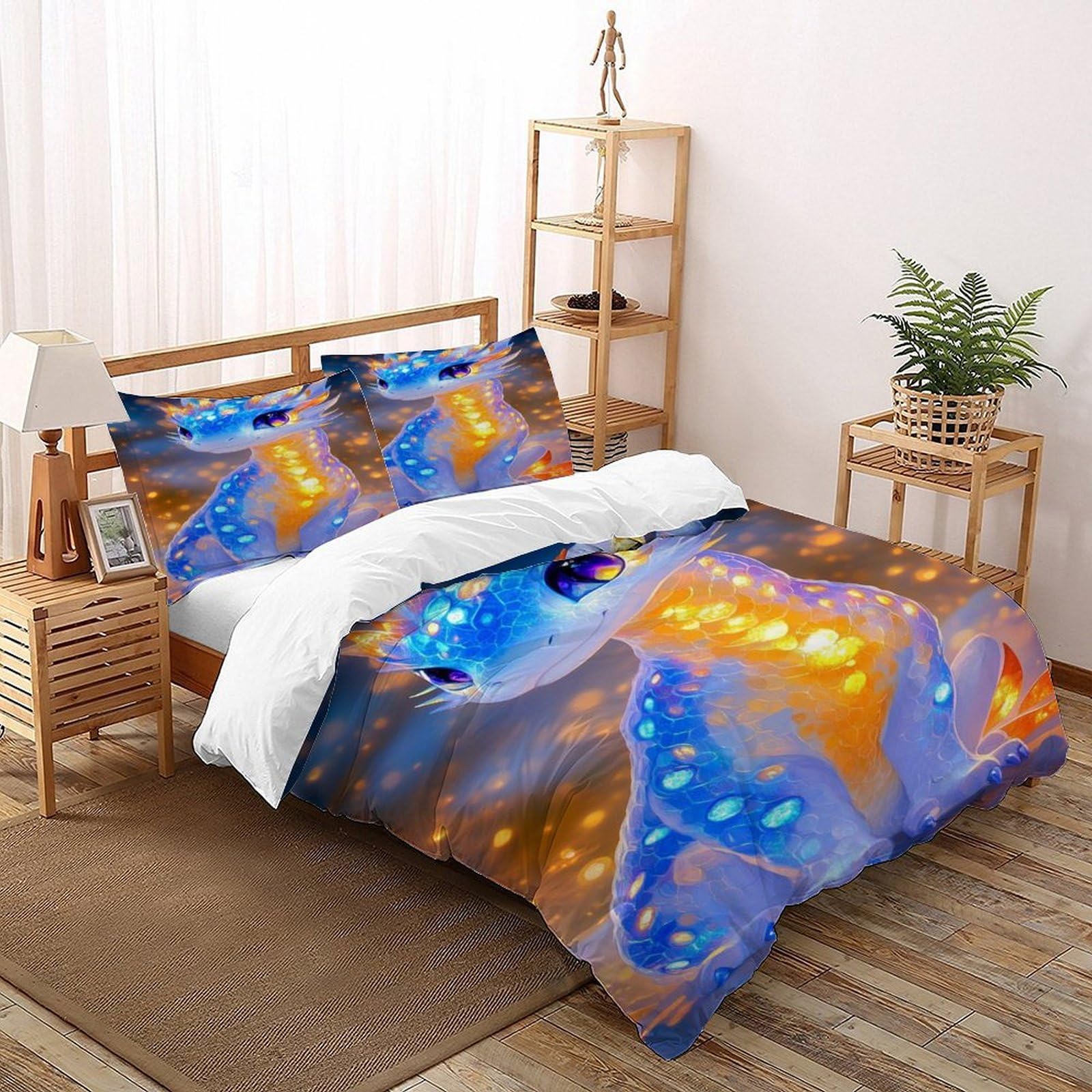 Dragon Sparkles Bedding Set 3D Design Animal Theme Marine Animal Space Theme Duvet Cover Set Microfiber Quilt Cover Universal for All Seasons with Pillowcase Double（200x200cm）