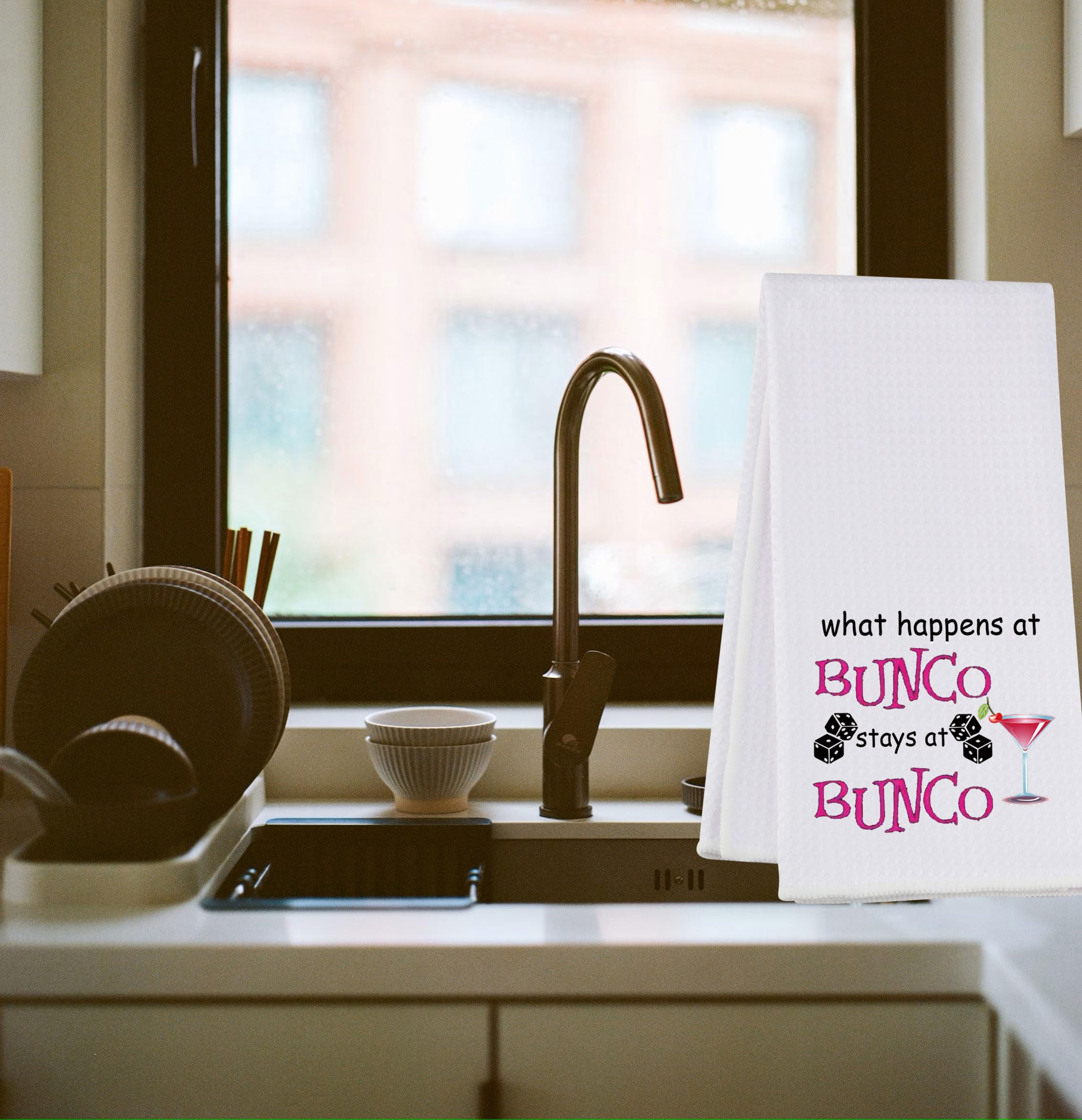VAMSII Bunco Game Bunco Kitchen Towel Gift for Bunco Player What Happens at Bunco Stays at Bunco Dice (Bunco Bunco Towel)