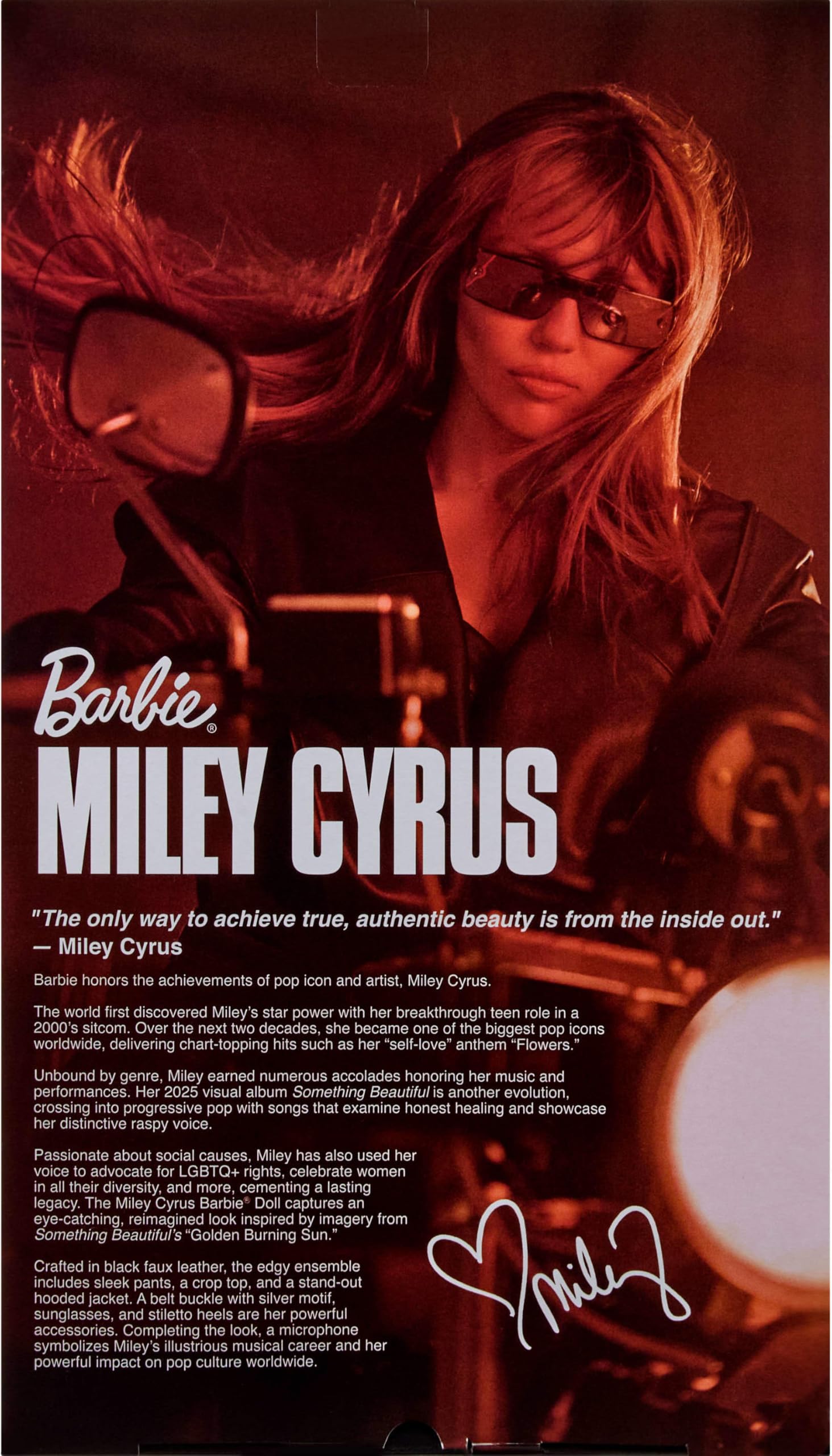 Barbie Signature Miley Cyrus Lalka kolekcjonerska, czarny strój ze sztucznej skóry: spodnie i kurtka z kapturem, buty na obcasie, lalka dla dzieci 6+, fanów i kolekcjonerów, JJY06