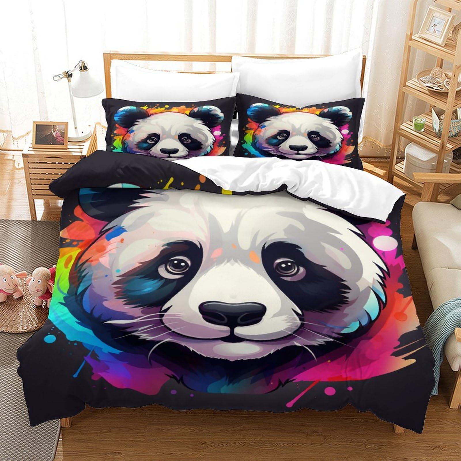 Ensemble de literie panda 3D housse de couette single 140x200cm avec 2 taies d'oreiller en microfibre
