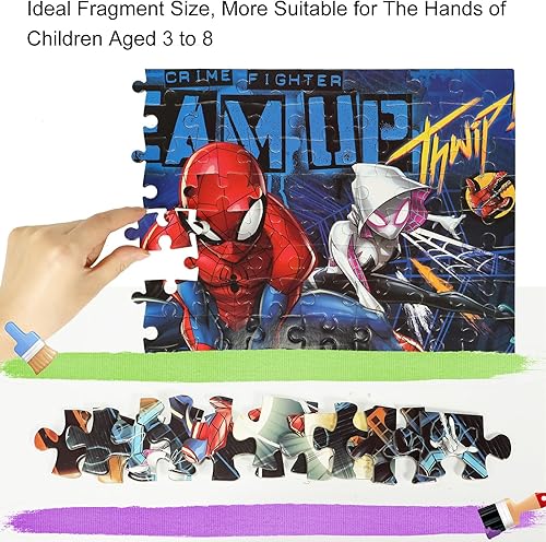 Miniatura 3 de Paquete de 2 rompecabezas de Marvel Spiderman de 60 + 100 piezas para niños de 3 a 8 años, rompecabezas educativos de aprendizaje para niños y
