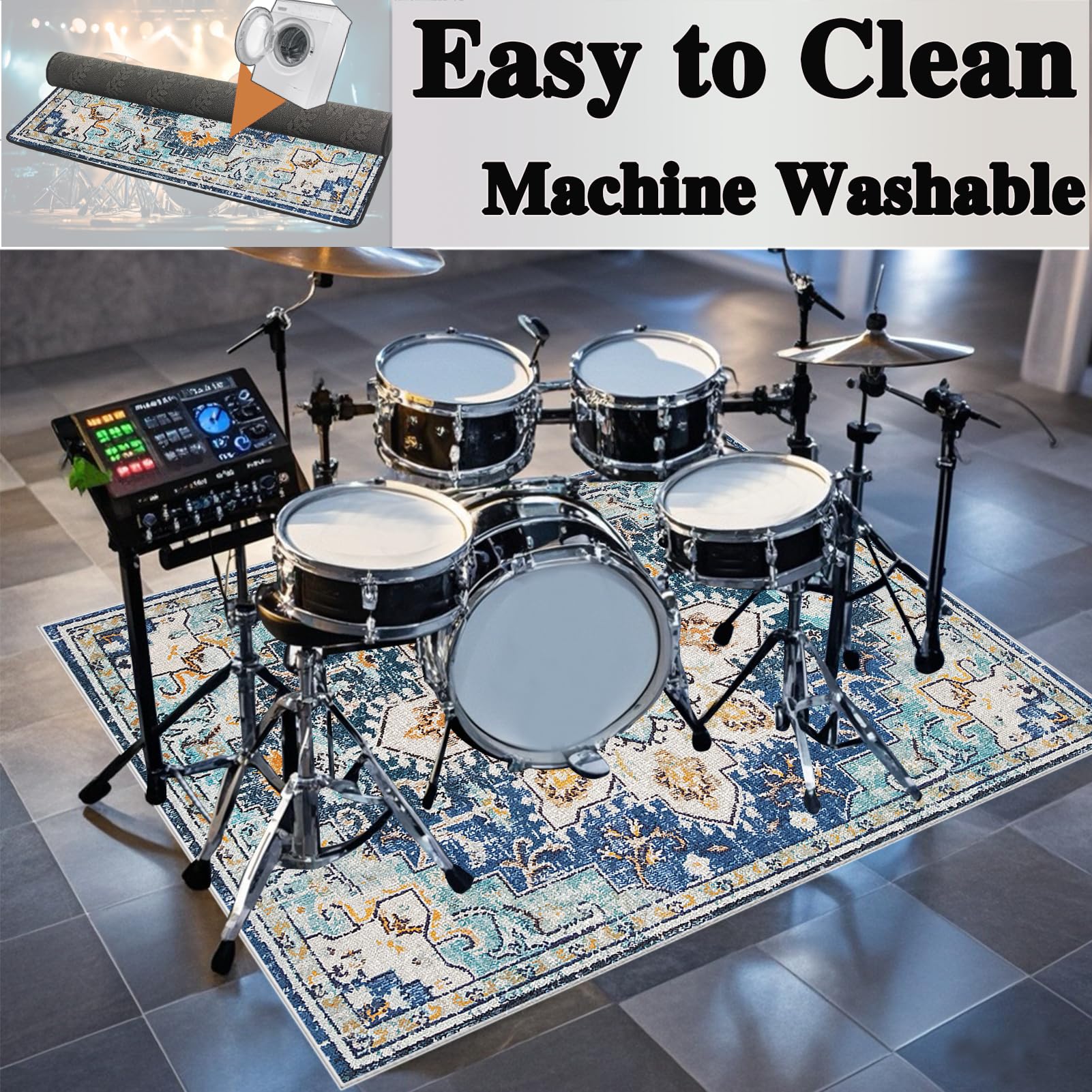 Tapis de Tambour Tapis Batterie Tapis Insonorisé Moquette Antidérapante Tapis pour Batterie Acoustique Grosse Caisse Claire Batterie électronique Kits Instruments de Musique Tapis de Sol 140 x 120 cm