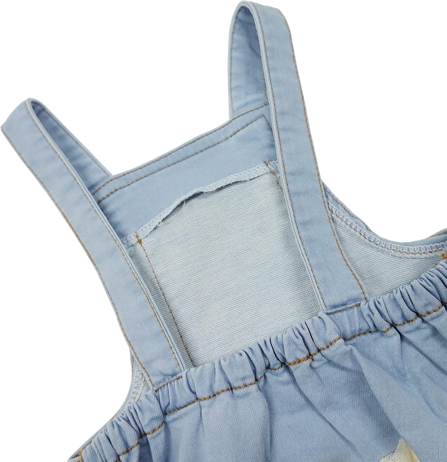 KIDSCOOL SPACE Baby Little Girl Denim Overalls,Layered Tulle Hem Jean Jumpsuit Dress