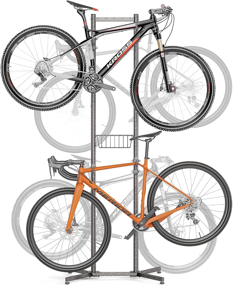 2-/4-Bike Storage Rack with Basket - Indoor Bike Rack for Garage/ Apartment