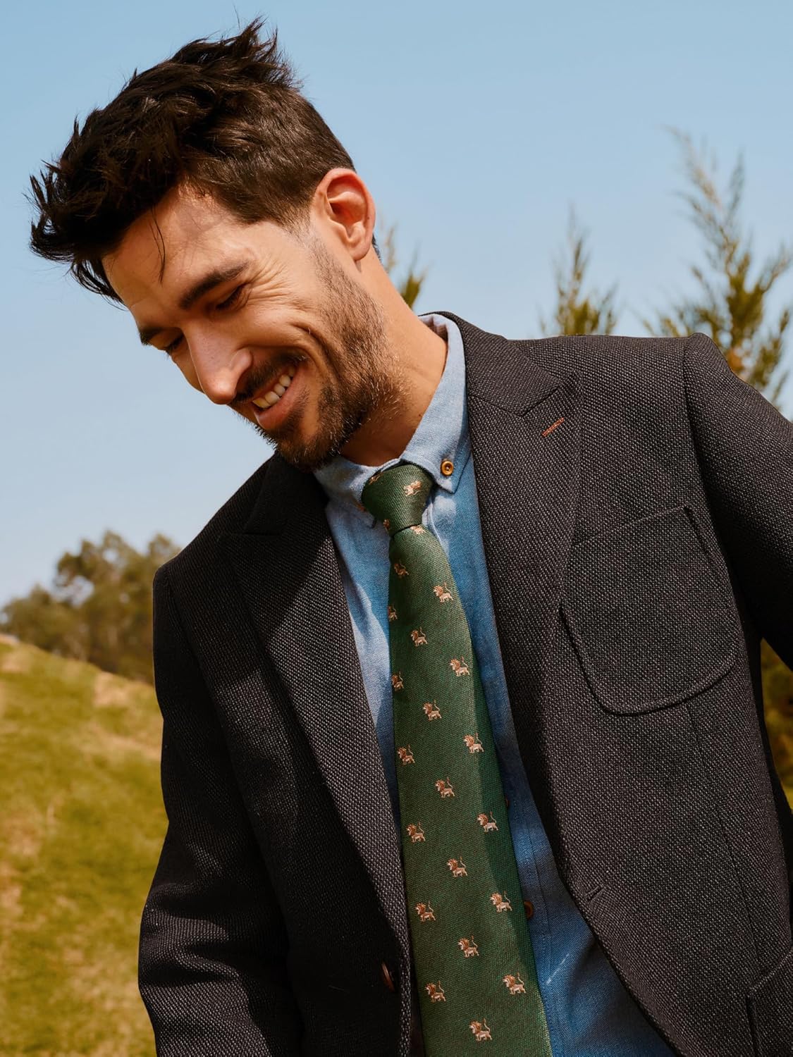 PJ PAUL JONES Mens Tweed Blazer Wool Sport Coat Two Button Peak Lapel Vintage Suit Jackets - Image 2