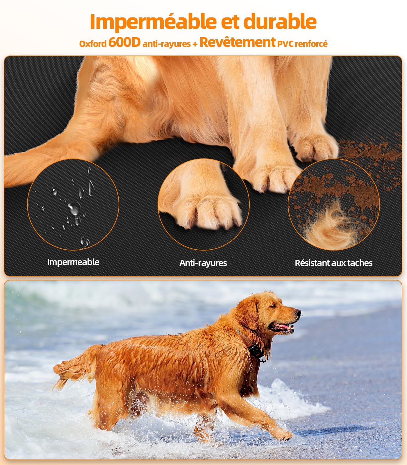 Protection Coffre Voiture Chien Imperméable Housse Coffre Voiture Chien avec Protection Latérale Pare-Chocs Bache Longue Tapis Coffre pour Universelle Voitures SUV Camion 185 * 115 * 48cm
