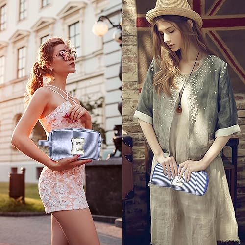 Miniatura 2 de YOOLIFE Bolsa de maquillaje rosa grande y personalizada, bolsa de maquillaje con inicial, bolsa de regalo para mujeres y cumpleaños, Actualización