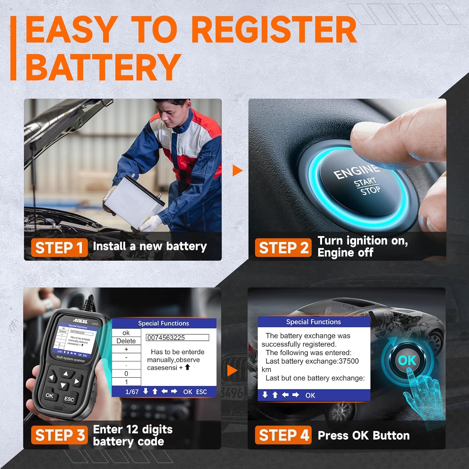 ANCEL FD500 OBD2 Scanner fits for Ford Lincoln Mercury - All Systems Code Reader with Engine, ABS, SRS, Transmission, 4WD Diagnostics - Scan Tool with EPB, Throttle, Oil Reset, Battery Registration