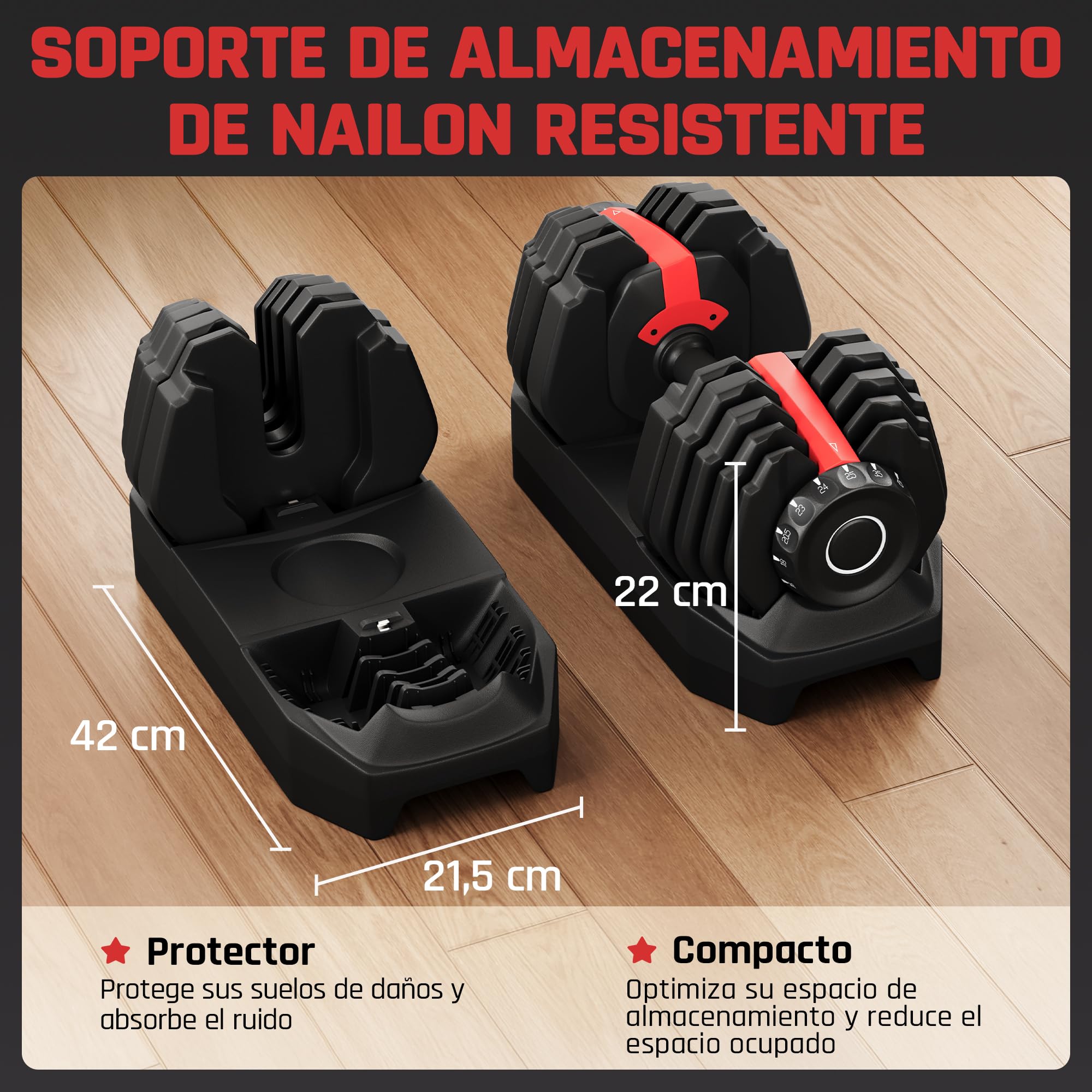 Yaheetech Kit de 1-2pcs Mancuerna Ajustable 5-15 Niveles Rápido 2-25kg Seguridad de Doble Bloqueo, Agarre Antideslizante, Ahorro de Espacio Para Gimnasio en Casa - 4