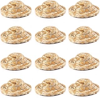 AUEAR, 12 Pack 1.5 Inch Mini Straw Hat Small Woven Cap Knitting Hats for DIY Decoration