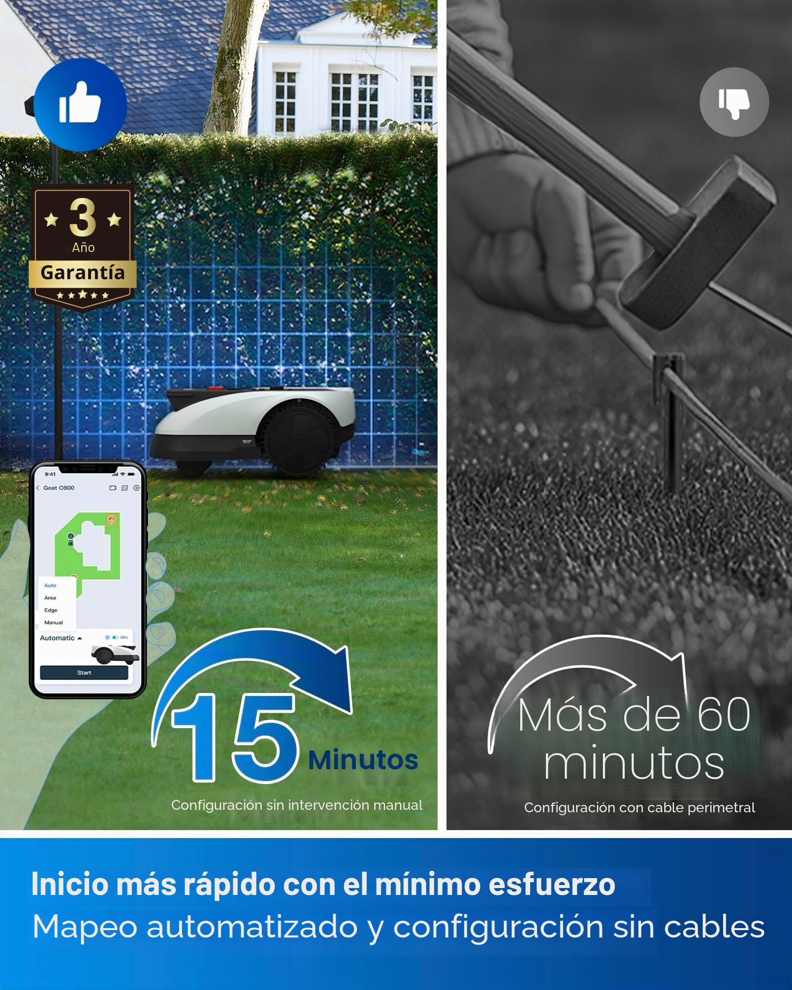 ECOVACS Goat O800 RTK Robot cortacésped de 800 ㎡, sin Cables, navegación RTK+Vision Mejorada con Lidar, Paso de 0,7 m de Camino, mapeo automático, Corte Personalizable, Corte de presicion de Bordes
