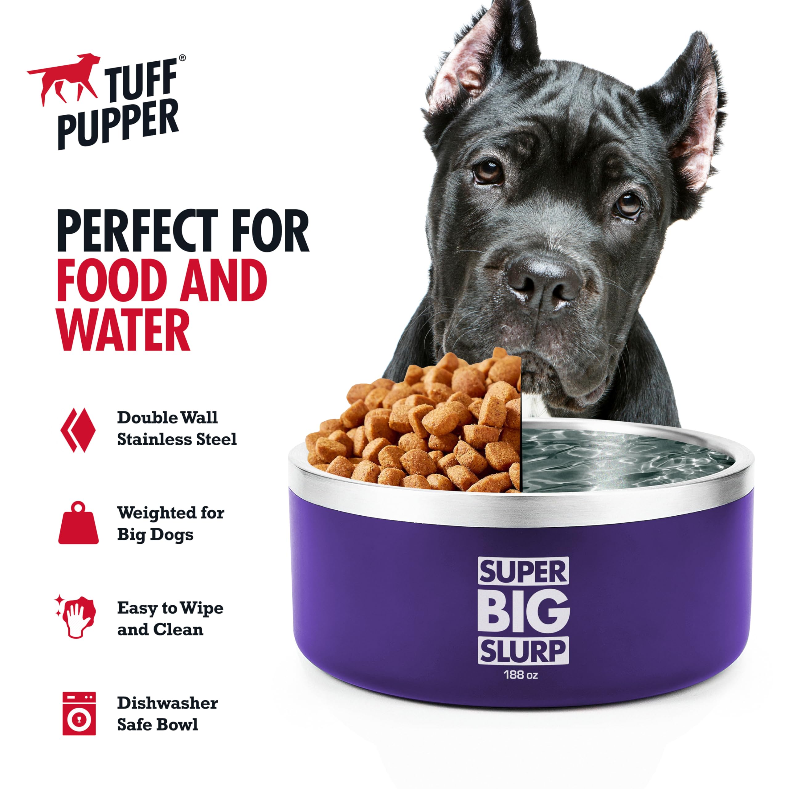 Tuff Pupper 188 Oz Insulated Stainless Steel Dog Bowl - Large Dog Bowl, Non-Slip Base, 7 Colors