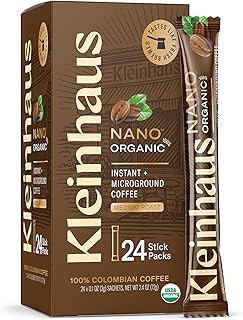 Kleinhaus Organic Medium Roast Nano Single-Serve Instant Coffee + Microground | 100% Colombian Arabica Coffee | Freeze dried | Fresh Brewed Taste | 2 X 24 Packets