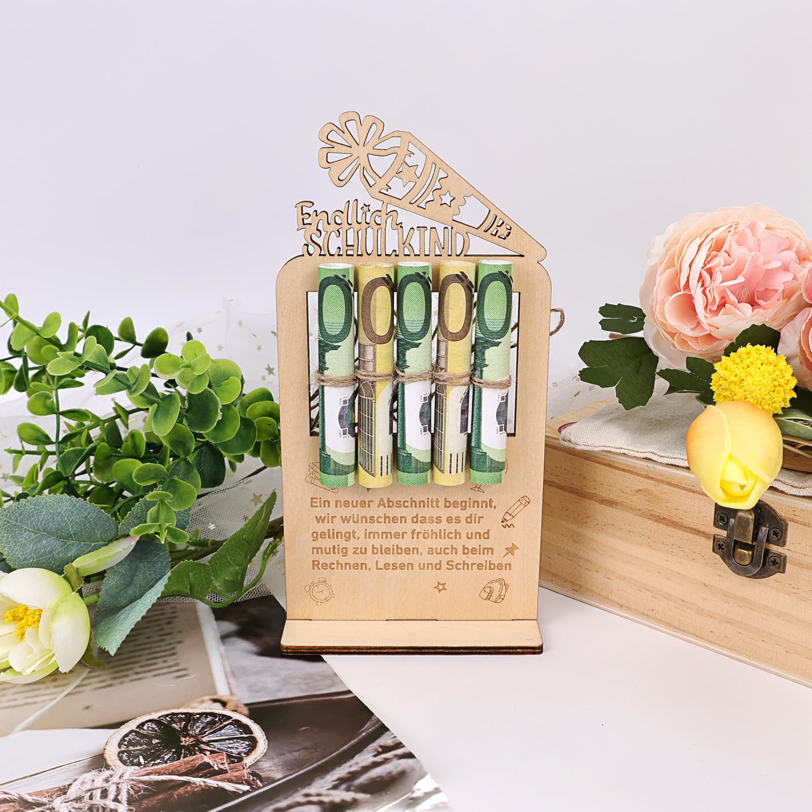 GADITIEK Geldgeschenk Einschulung aus Holz - Geschenke zur Einschulung Geldgeschenk Schulanfang Deko, Ausgefallenes Schulanfang Geschenke, Karte Einschulung Tischdeko für Schultüte Füllung