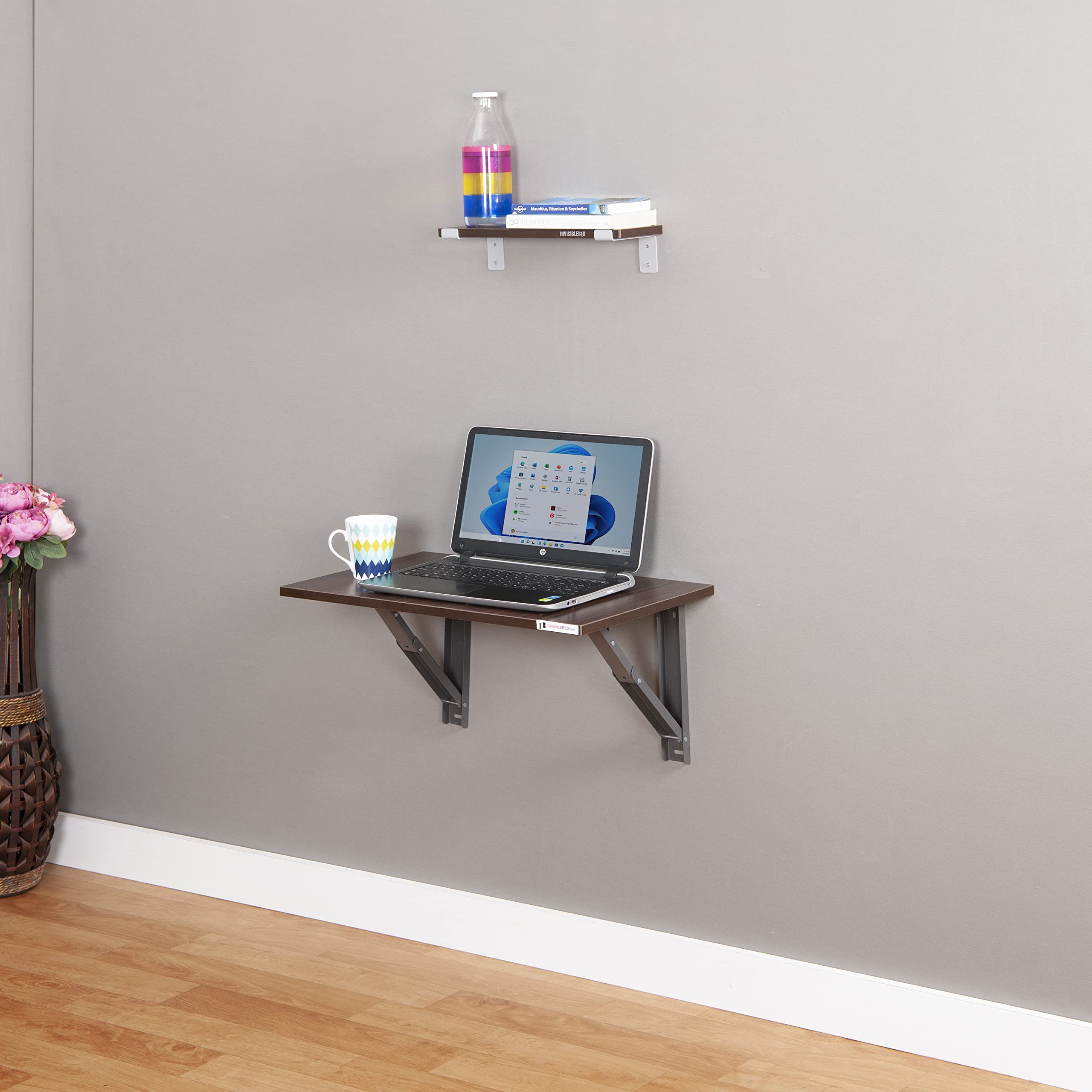 INVISIBLE BED Wall Mounted Foldable Laptop Study Computer Desk for Office/Home -Ideal for Students, Working professionals (Dark Walnut - 60cm x 38cm)