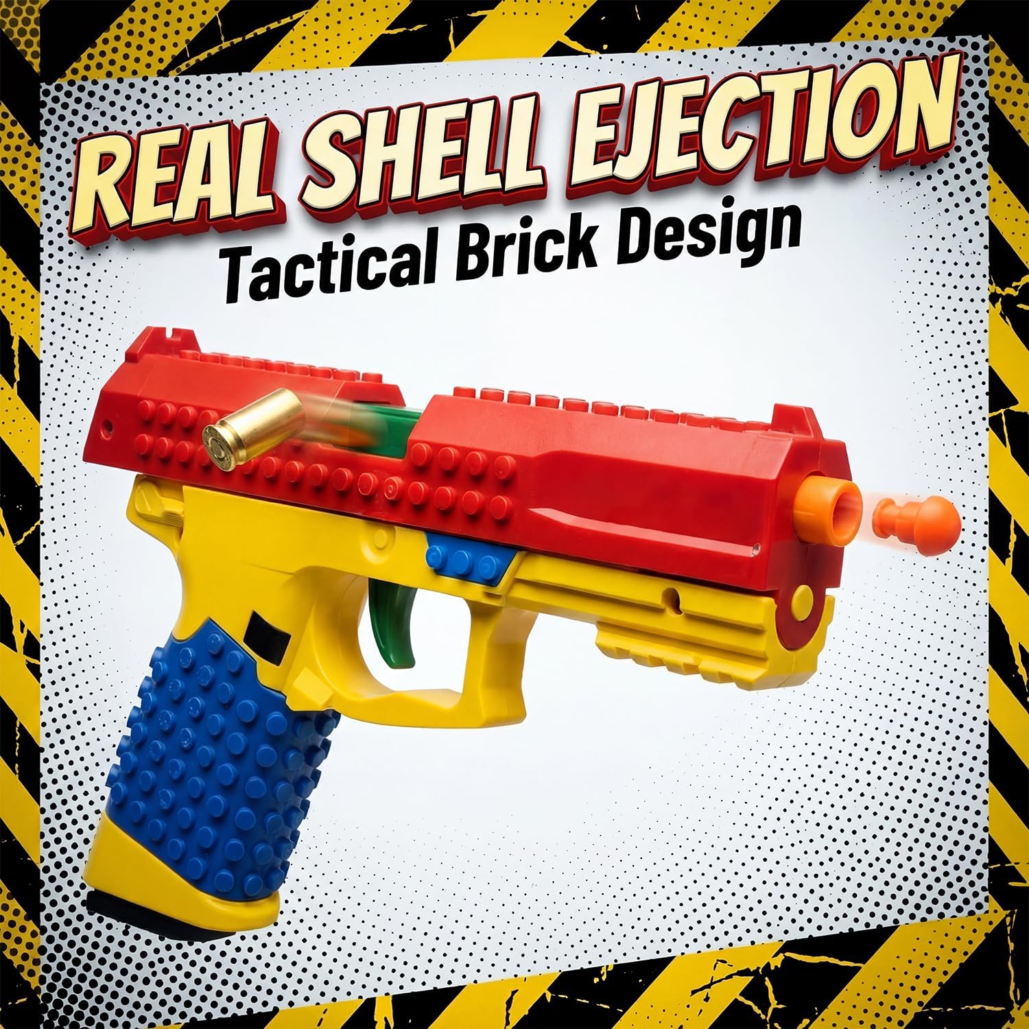 Dreamplay Shell Ejecting Toy Gun, DIY Automatic Pull Back Action Platebase Compatible with Legos Shooting Games Education Model Toy Pistol for Kids Gifts